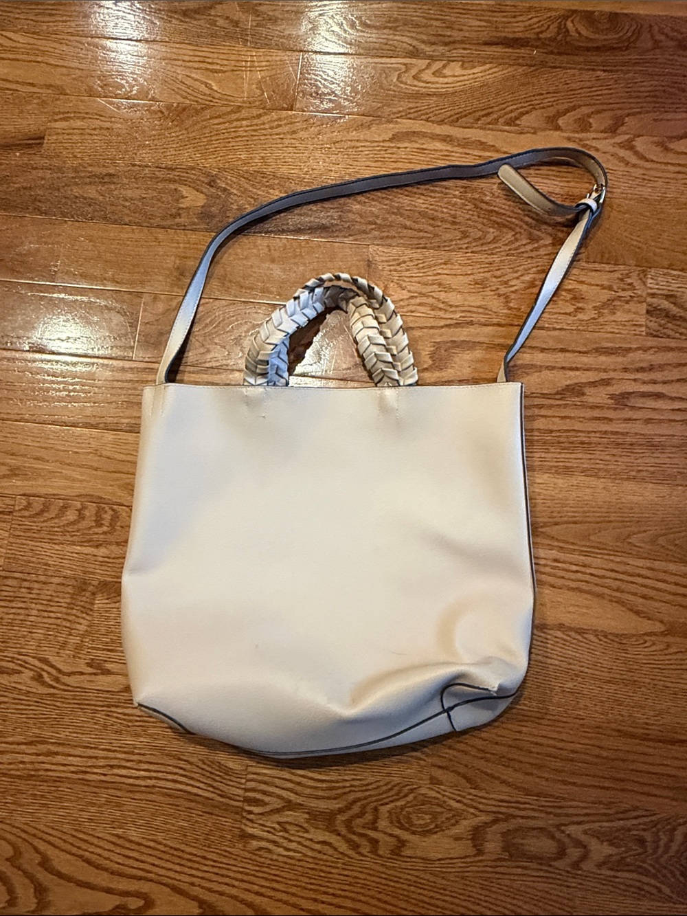 Women's Cream Tote Bag with Braided Handles